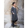 Flared dress, long sleeves, V neck, grey heavy linen