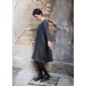 Flared dress, long sleeves, V neck, grey heavy linen