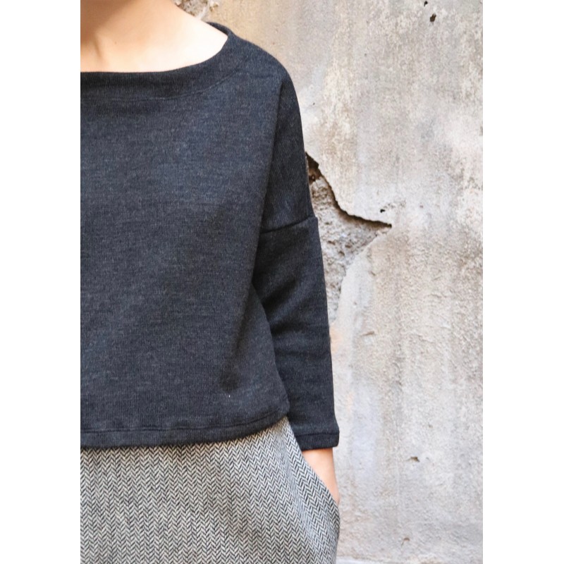 Pull hiver 19, jersey épais gris sombre