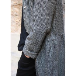 Shirt-dress, herringbone wool drap