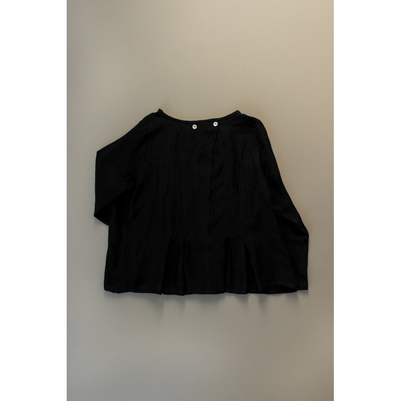 Blouse plissée ML, lin noir