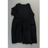 Long sleeves pleated dress, black linen