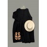 Long sleeves pleated dress, black linen