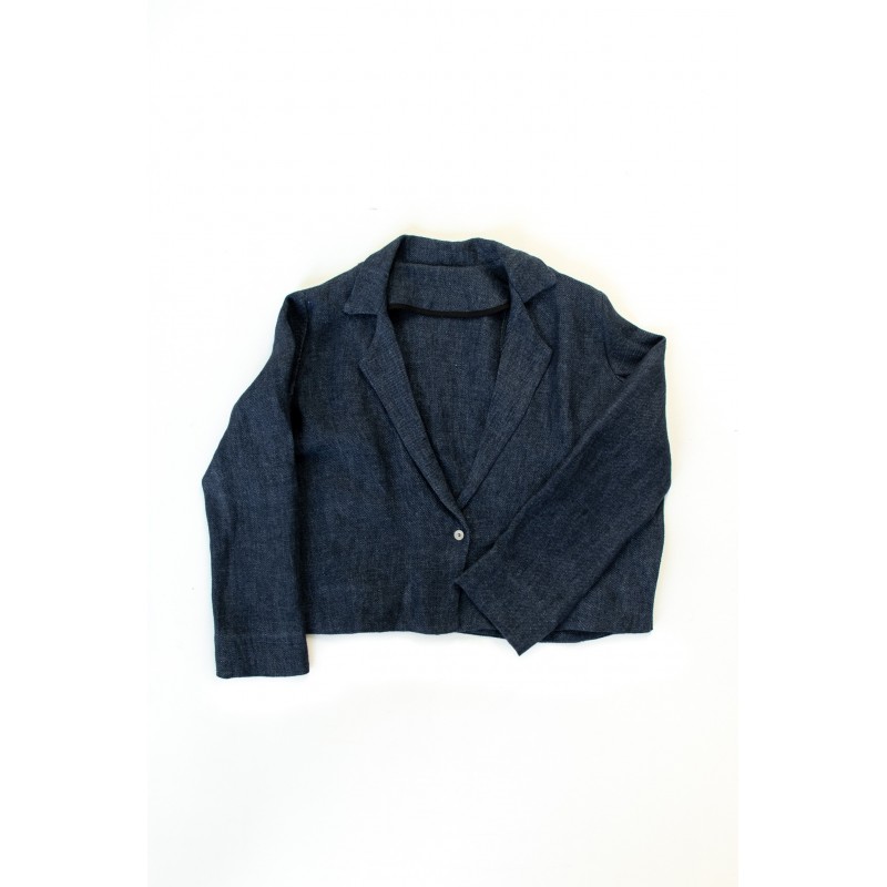 Veste évasée , lin épais indigo