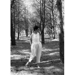 Sleveless pleated jumpsuit, white linen