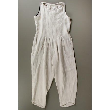 Sleveless pleated jumpsuit, natural heavy linen