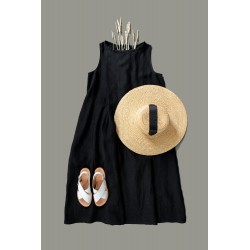 Sleeveless pleated dress, black linen