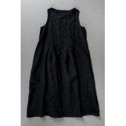 Sleeveless pleated dress, black linen