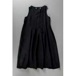 Sleeveless pleated dress, black linen