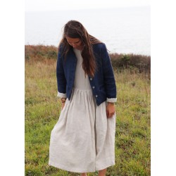 Woman jacket, indigo heavy linen