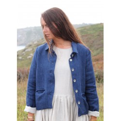 Woman jacket, indigo heavy linen