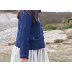 Woman jacket, indigo heavy linen