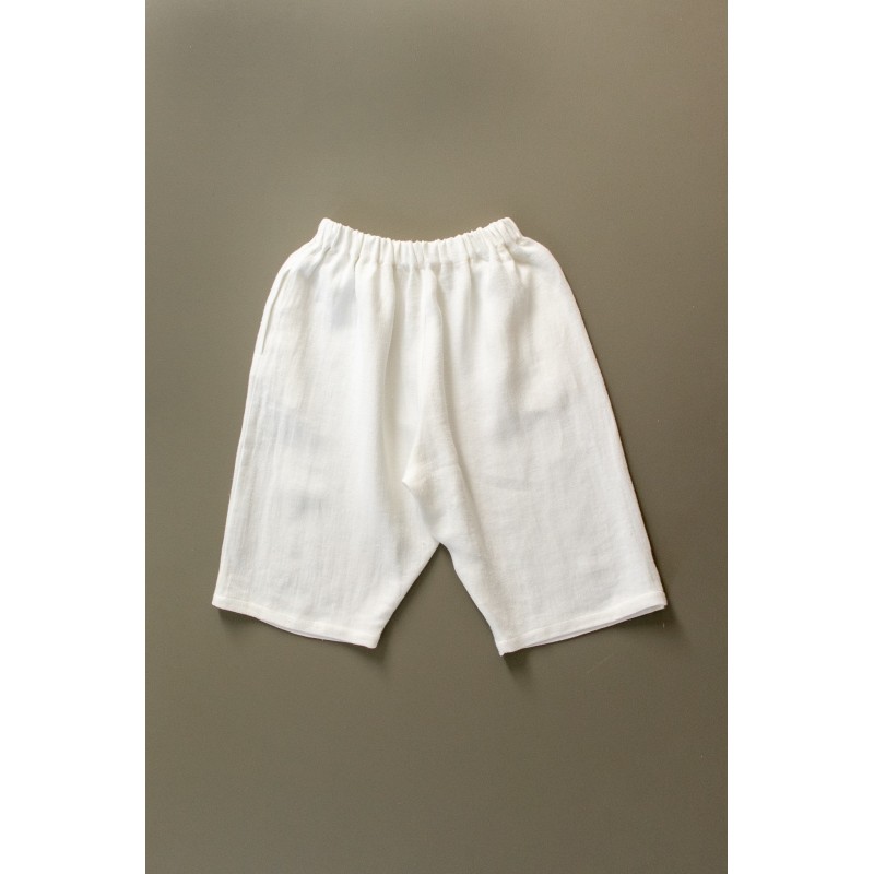 Short mixte pour homme, lin épais blanc