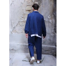 Long trousers, indigo heavy linen