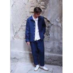 Long trousers, indigo heavy linen