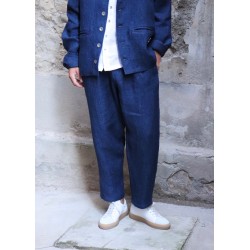 Long trousers, indigo heavy linen