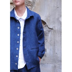 Veste homme, lin épais indigo