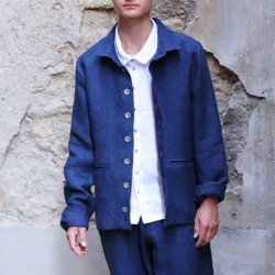 Man jacket, indigo heavy linen