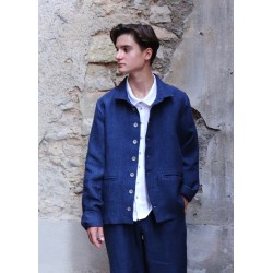 Veste homme, lin épais indigo