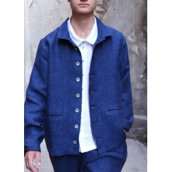 Veste homme, lin épais indigo