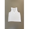 Sleeveless blouse, V neck, white linen