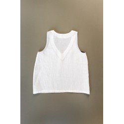 Blouse sans manches, col V, lin blanc