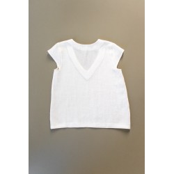 Short sleeves blouse, V neck, white linen