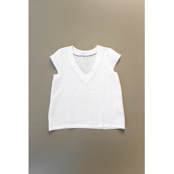 Short sleeves blouse, V neck, white linen