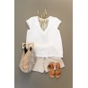 Short sleeves blouse, V neck, white linen