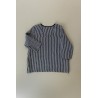 3/4 sleeves blouse U neck, dark stripes linen