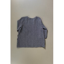 3/4 sleeves blouse U neck, dark stripes linen