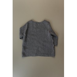 3/4 sleeves blouse squared neck, dark stripes linen