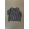 3/4 sleeves blouse squared neck, dark stripes linen