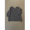 3/4 sleeves blouse squared neck, dark stripes linen