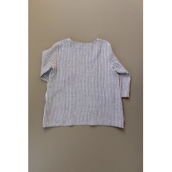 Blouse manches 3/4, col carré, lin rayures claires