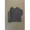 Long sleeves blouse U neck, dark stripes linen