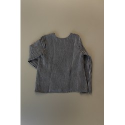 Long sleeves blouse U neck, dark stripes linen