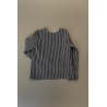 Long sleeves blouse U neck, dark stripes linen