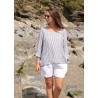 Blouse manches longues col carré, lin rayures claires