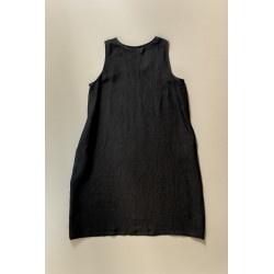 Flared dress, sleeveless, U neck, black linen