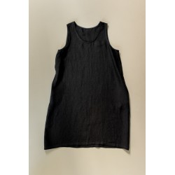 Flared dress, sleeveless, U neck, black linen