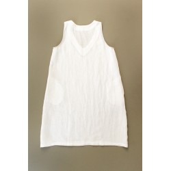 Flared dress, sleeveless, V neck, white linen