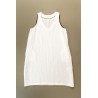 Flared dress, sleeveless, V neck, white linen