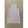 Flared dress, sleeveless, squared neck, light stripes linen