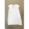 Flared dress, short sleeves, V neck, white linen