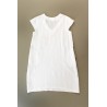 Flared dress, short sleeves, V neck, white linen