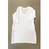 Flared dress, 3/4 sleeves, V neck, white linen