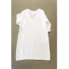 Flared dress, 3/4 sleeves, V neck, white linen