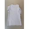 Flared dress, 3/4 sleeves, squared neck, light stripes linen