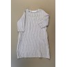 Flared dress, 3/4 sleeves, squared neck, light stripes linen